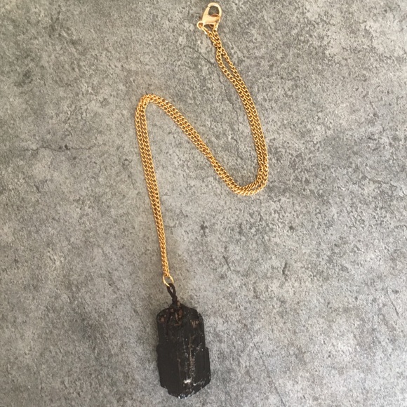 Black Tourmaline Gold Plated Necklace - Picture 4 of 8